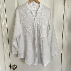 AERIE OVERSIZED BUTTON IP POOL SHIRT - white